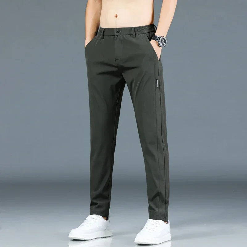 Men's Thin Ice Silk Pants, Stretchy, Casual, Elastic Waist, Smooth, Brand Clothing, 5 Colors, New Summer 2024 Collection