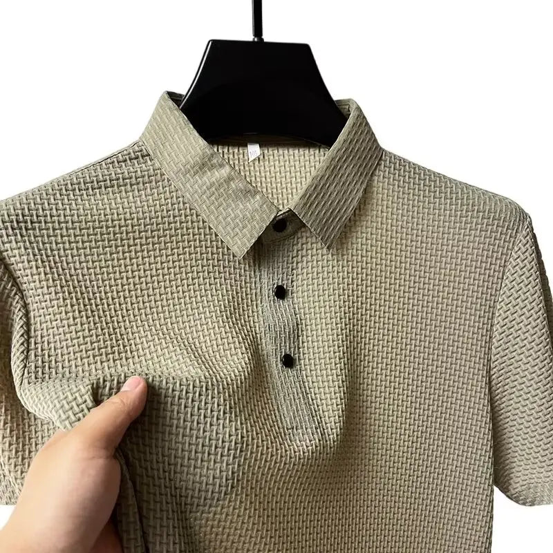 Polo Soie Glacée Homme Manches Courtes — Respirant Creux Mode Affaires Été