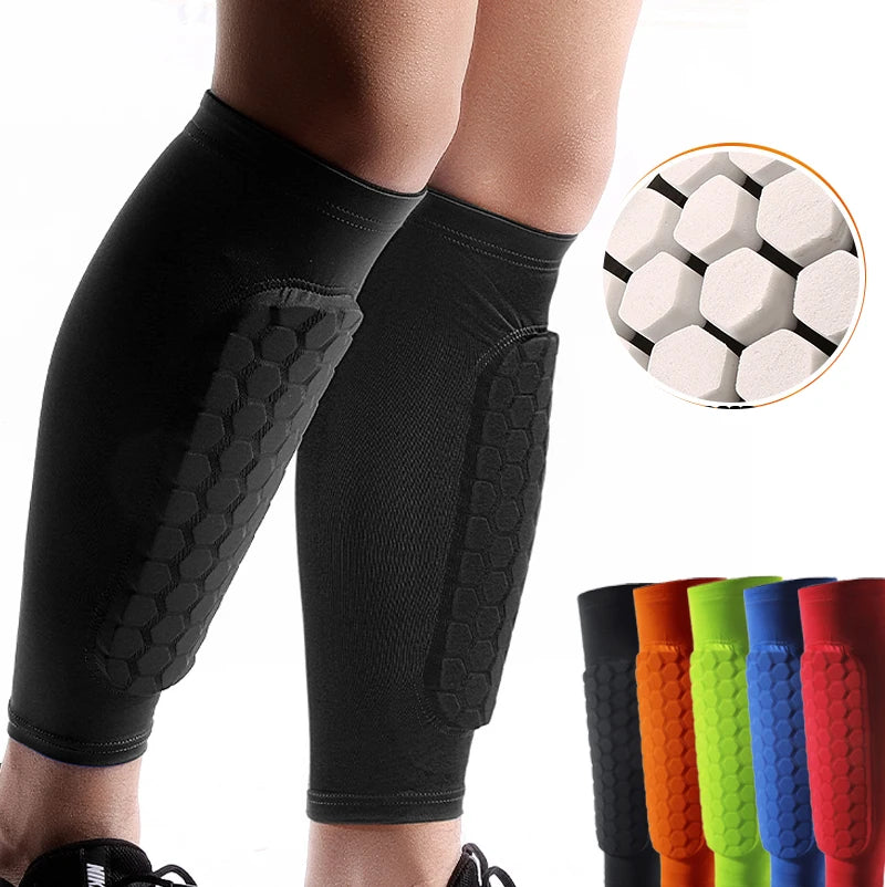 Manchon de Compression Mollet Football — Protège-Tibia Mousse & Coussin Nid d’Abeille
