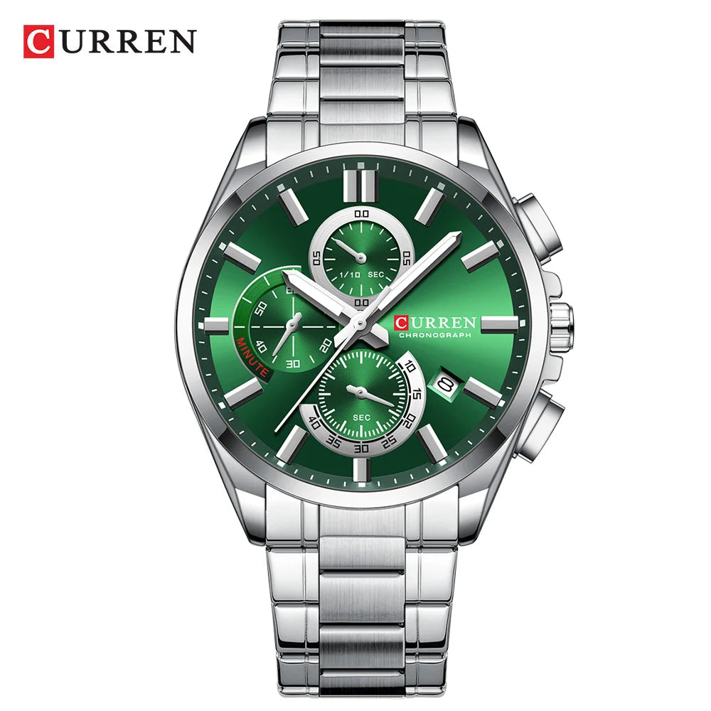 Montre tendance pour homme — calendrier, 6 aiguilles, bracelet en acier inoxydable, business