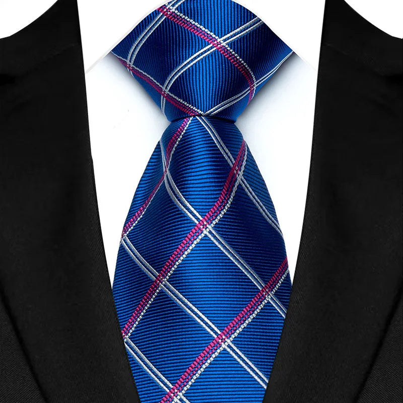 Corbata clásica de cachemira a rayas para hombre, 8 cm, Jacquard, de lujo, color azul real, accesorios, uso diario, regalo para fiesta de boda