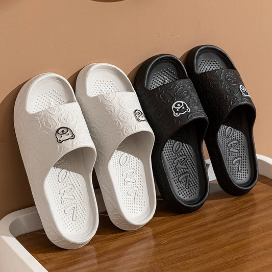 Summer Slippers for Men and Women, Little Bear Printed Sandals, Indoor Bathroom, Non-slip, Soft, Casual Dorm Shoes, Couple