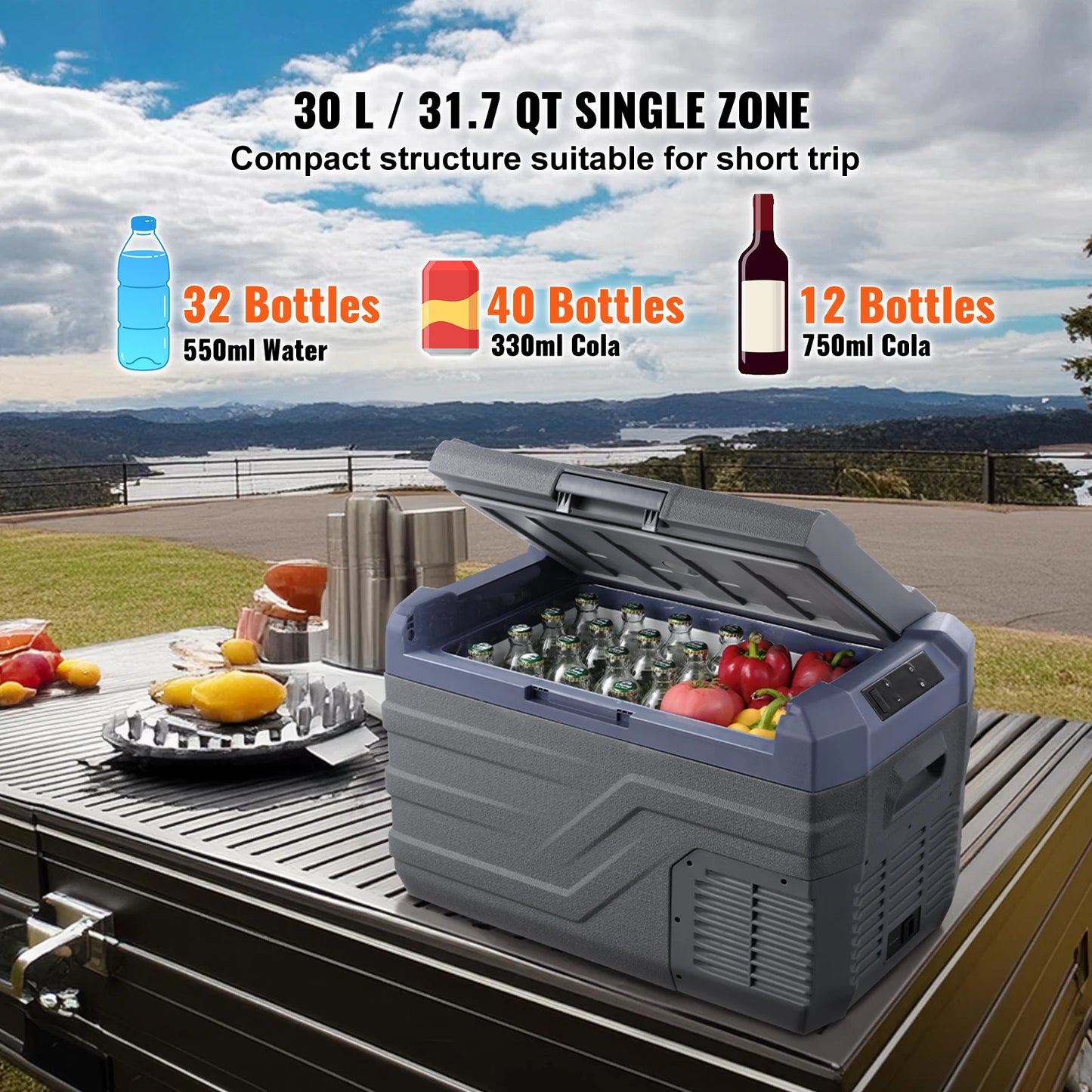 Réfrigérateur de voiture 30/37/45L — zone unique, compresseur léger intégré, camping, RV