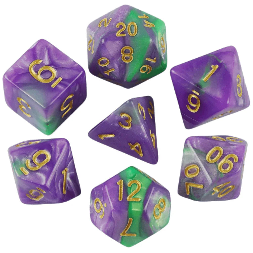Dados poliédricos con bolsa, juego de mesa, desayunos, DnD, d4,d6,d8,d10,d %,d12,d20, 7 piezas