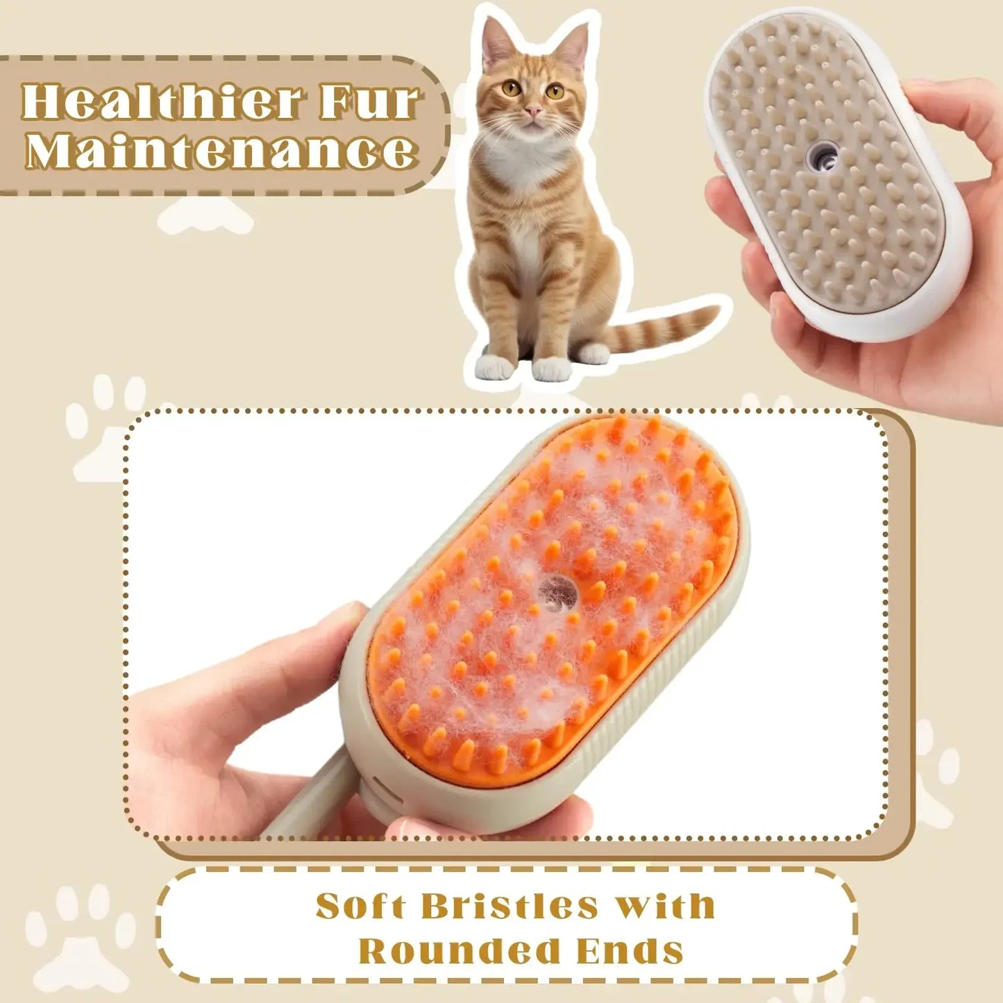 Brosse de Énergie à Vapeur 3 en 1 pour Chat et Chien, Peigne Pliable et Rotatif à un Bouton, Idéal pour le Bain et l'Épilation des Poils