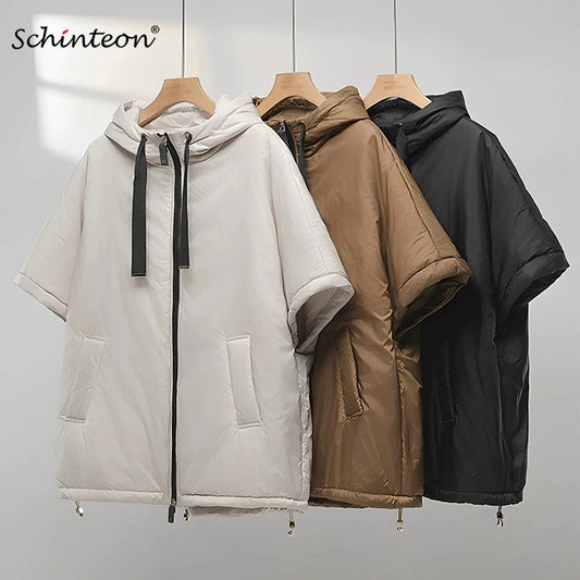Gilet femme cape à capuche ample sans manches — couleur unie, automne hiver 2025