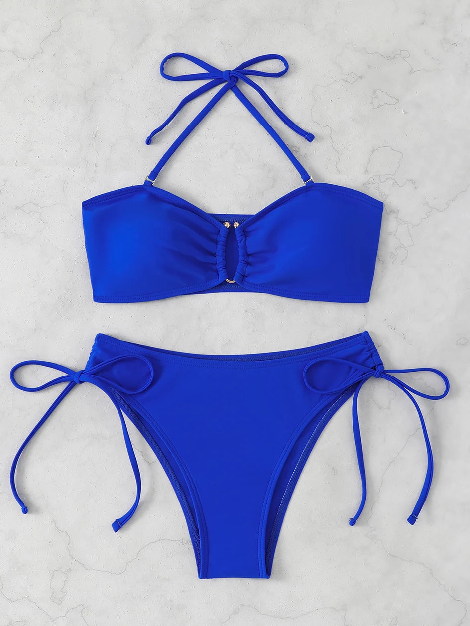 Maillot de bain bikini taille haute pour femme 2026, maillots de bain noués, maillots de bain femme, bandeau push-up, ensembles de bikinis, vêtements de plage brésiliens