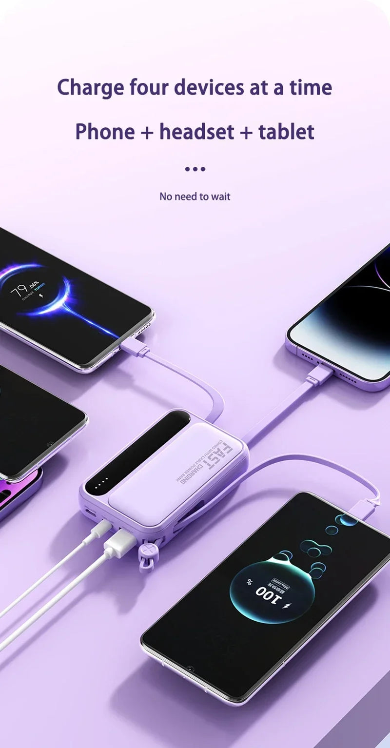 Power Bank 120W grande capacité — 4 câbles intégrés, affichage numérique intelligent, portable