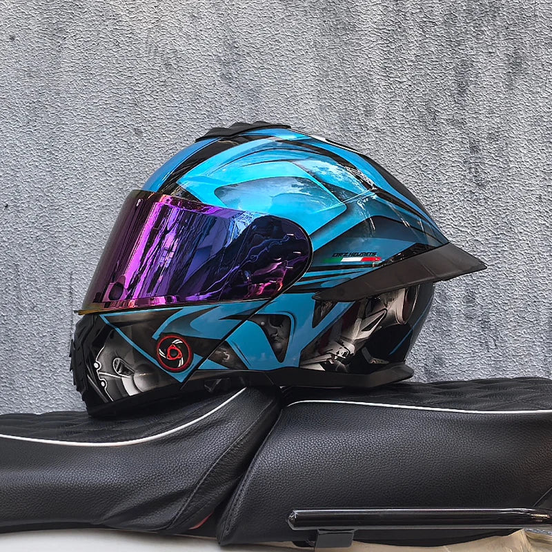 Casque de moto intégral ORZ-B08A, motif Mecha brillant, casque de course, casque de sécurité certifié DOT de Style italien avec Vi teinté