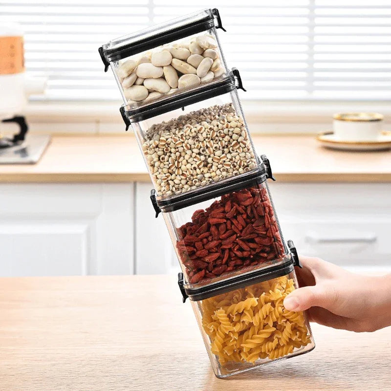 Sealed jars, kitchen organizer, cereal storage boxes, large capacity sealed container, seasoning jar set, freshness preservation tank, 1-4 pieces