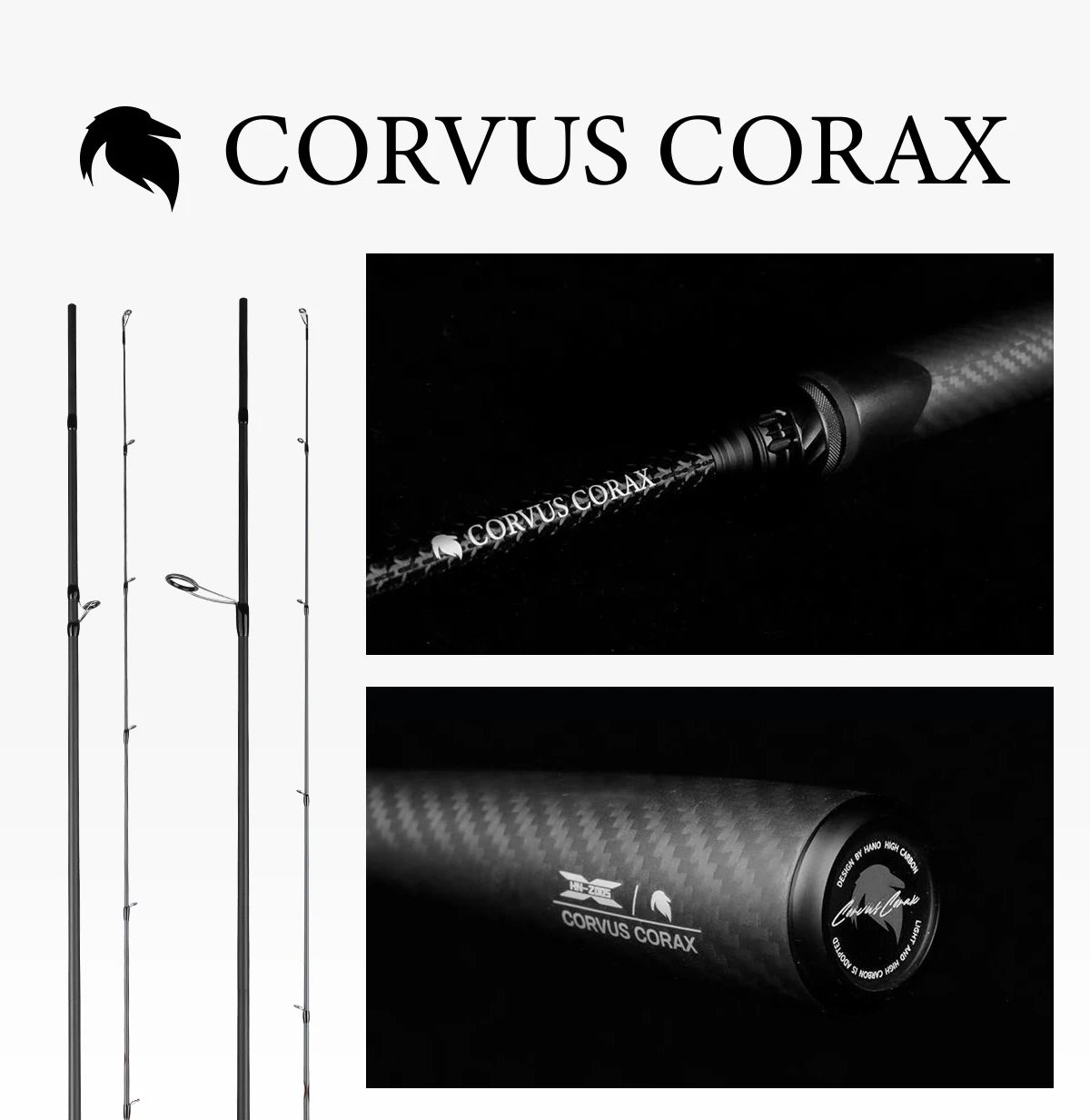 HANDING Canne à pêche monocoque avec poignée entièrement en carbone CORVUS CORAX Toray 40 + 36 tonnes, anneaux de guidage FUJI ALCONITE et SiC en Fiber de carbone