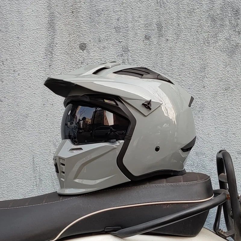 ORZ Vintage Motorcycle Helmet Black Warrior Motorcycle Helmet Combination Half Helmet Full Helmet Cruising Cascos Motorcross Capacetes
