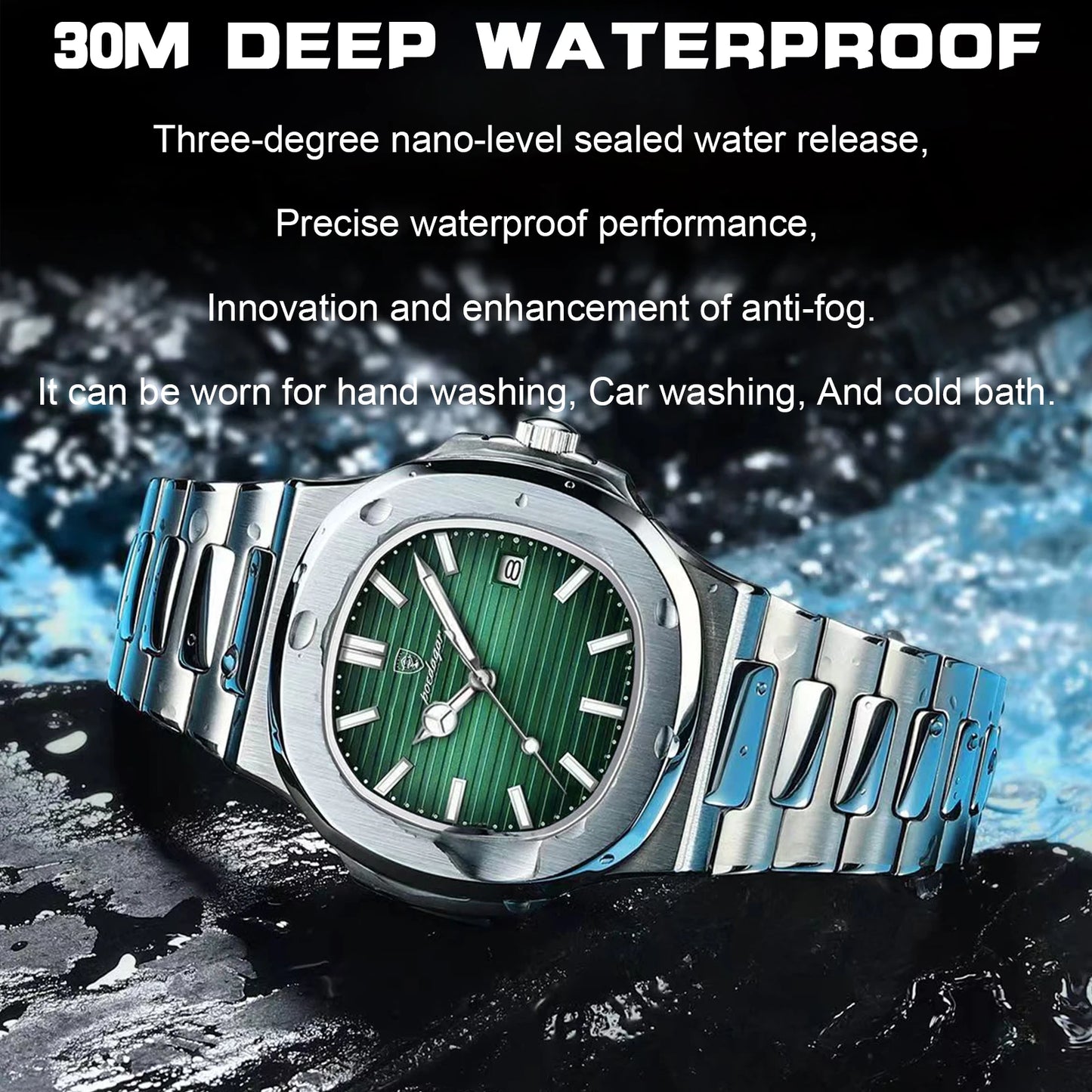 POEDAGAR - Reloj de pulsera cuadrado de moda para hombre, luminoso, impermeable, de acero inoxidable, reloj de cuarzo para hombre, de negocios, Reloj