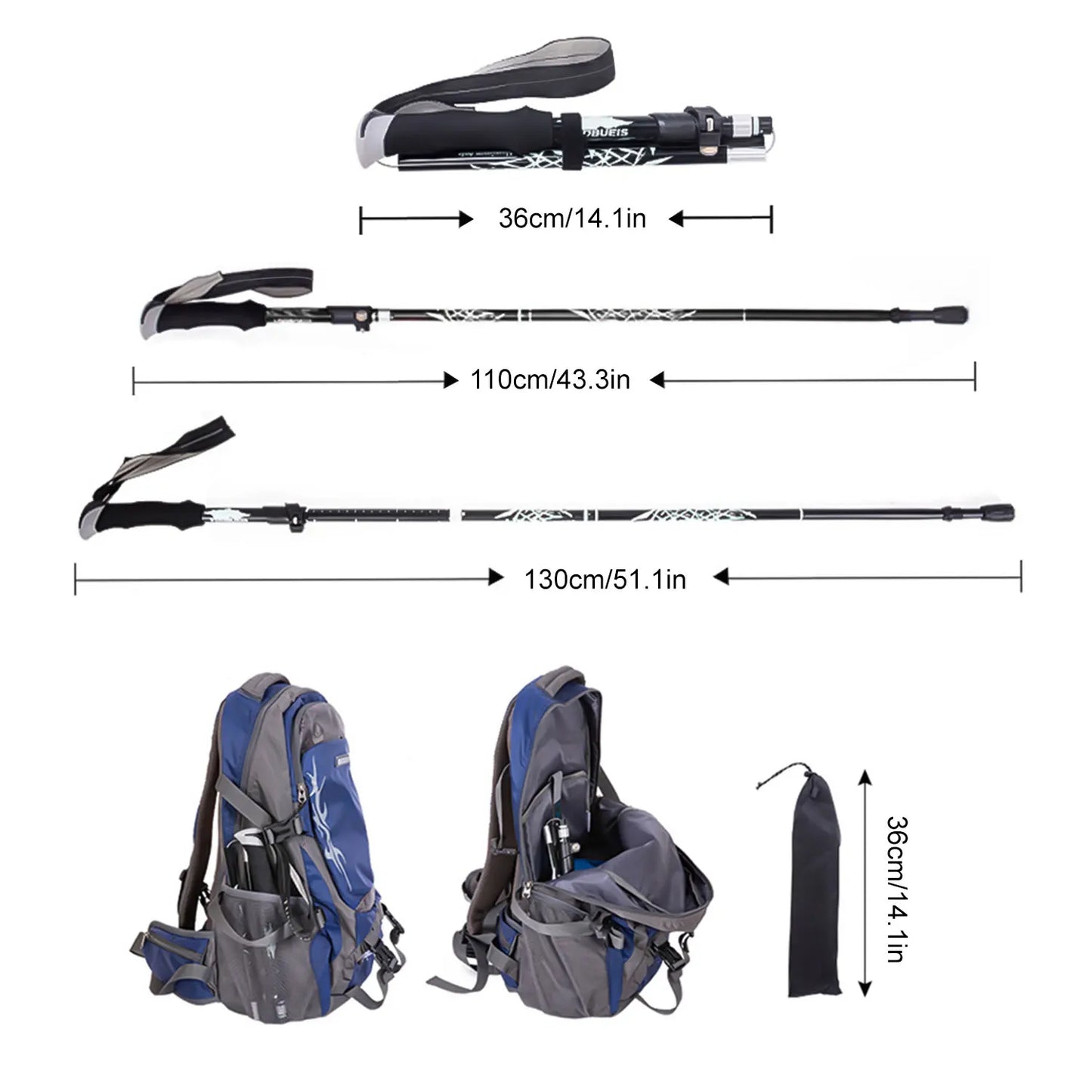 Bâton de Trekking pliable Portable en plein air, 5 sections, bâton de randonnée, Club télescopique pour personnes âgées nordiques, bâtons de marche de Camping