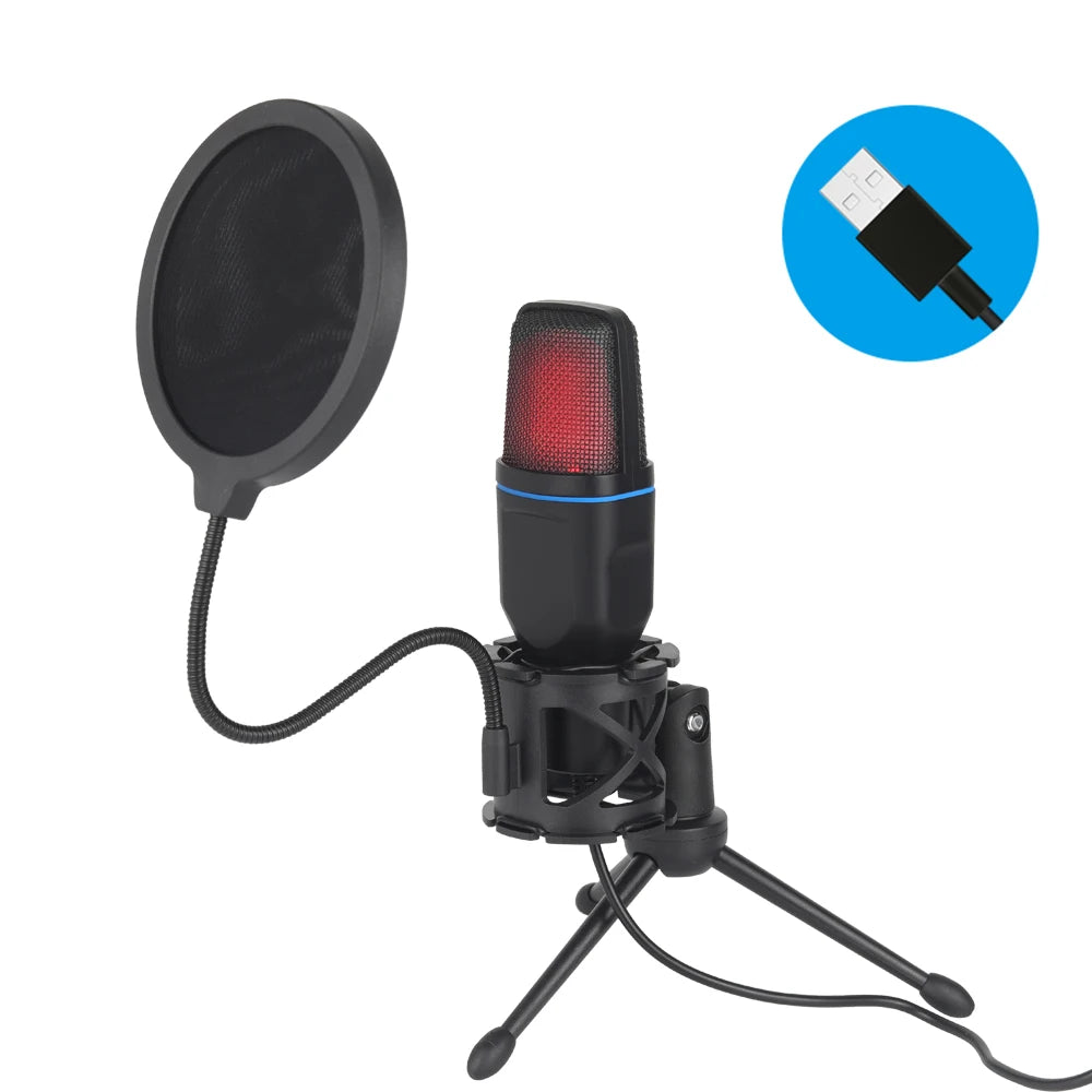 Microphone USB à condensateur RGB – Micro filaire pour gaming, podcast et streaming sur PC et laptop