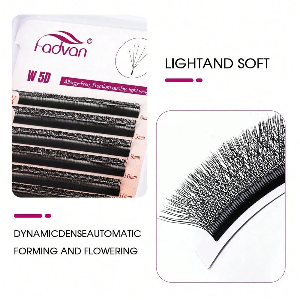 FADVAN Pestañas 5D en forma de W 0.07 D Extensiones de pestañas de volumen natural Pestañas de visón sintético de luz suave Abanicos de volumen prefabricados profesionales