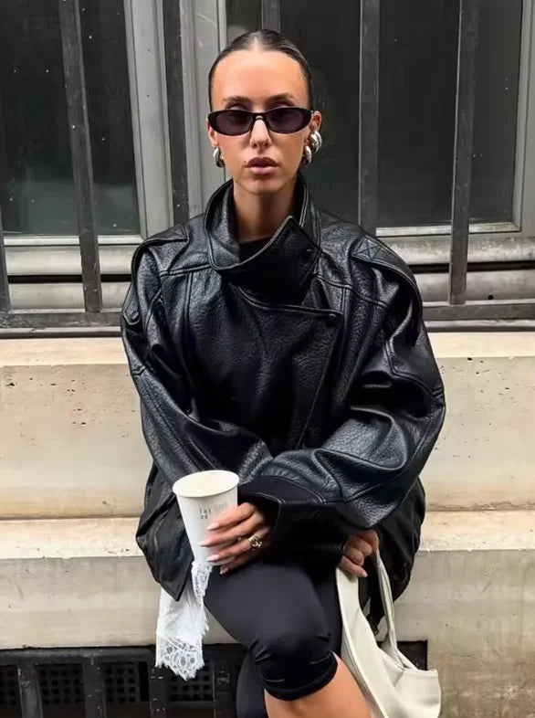 Veste femme automne 2025 nouveau noir à manches longues galets Faux cuir veste moto Style personnalité mode