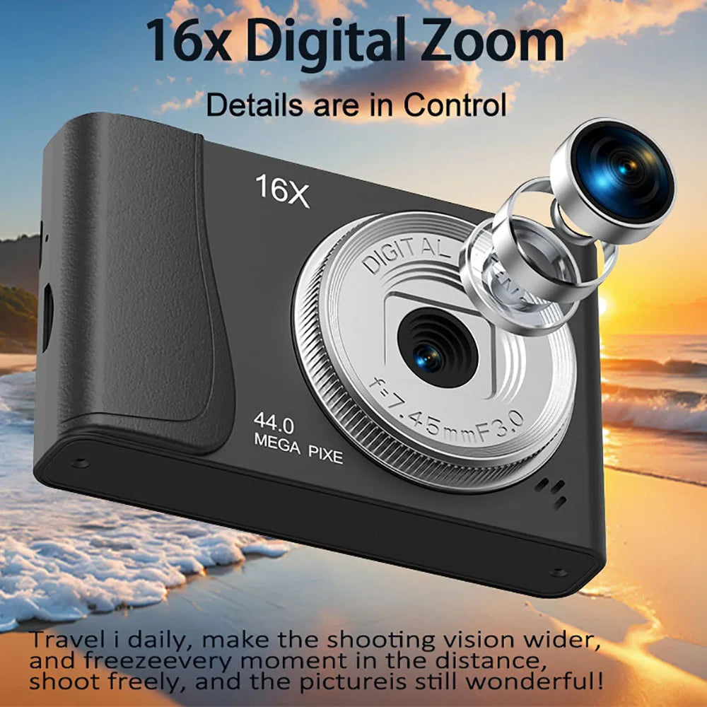 Retro CCD Camcorder 24 Million Pixels, 4K Digital Camera, 16x Zoom, Compact Cameras, Auto Focus for Adults Beginners, Children's Photography