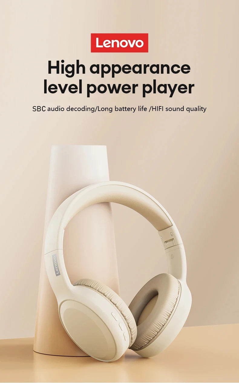 Auriculares Lenovo TH30 inalámbricos Bluetooth HiFi estéreo deportivos con micrófono, auriculares de música plegables, auriculares para juegos de baja latencia