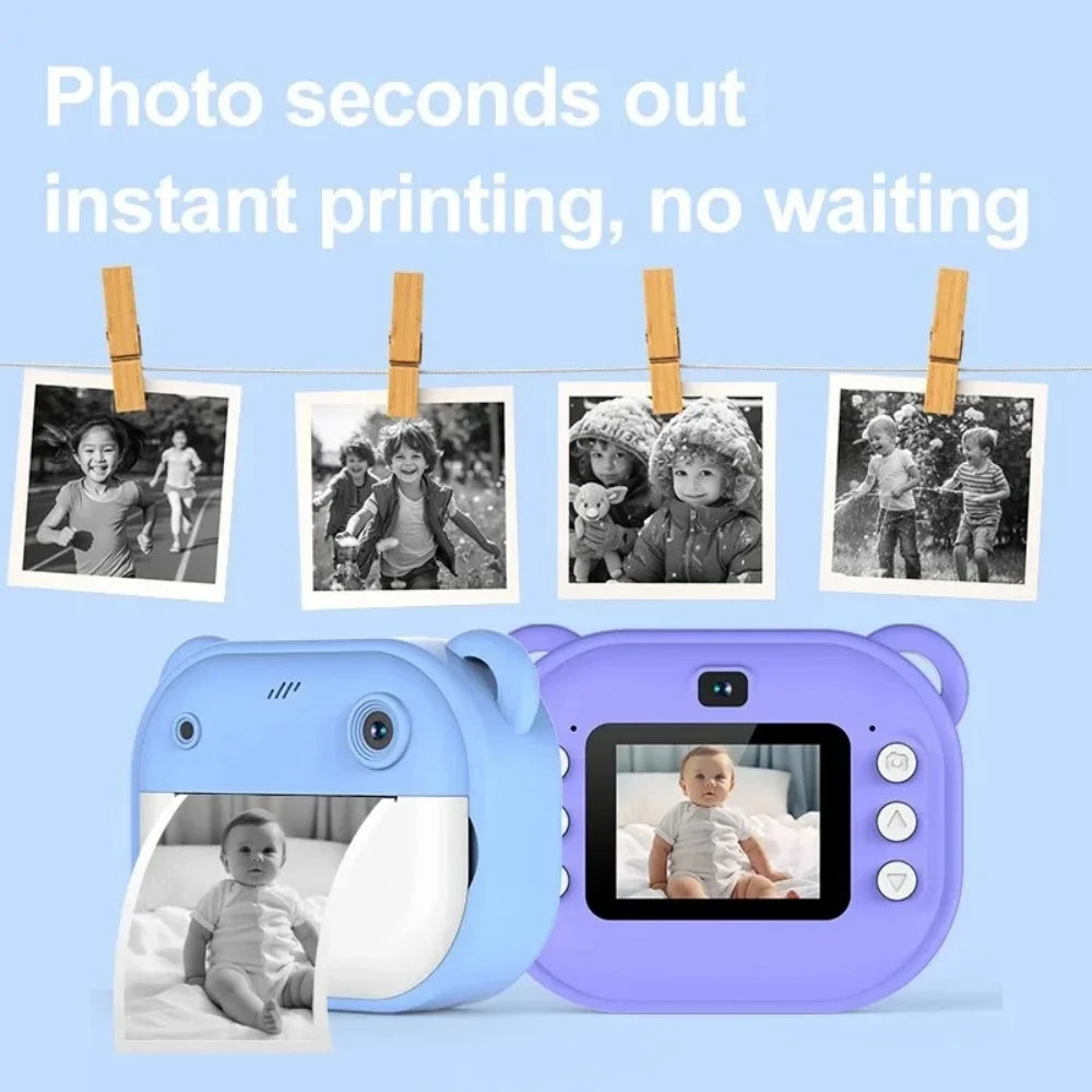 Cámara instantánea para niños, minicámara de vídeo digital para niños, pantalla 1080P, impresión de papel térmico + tarjeta de memoria de 32G