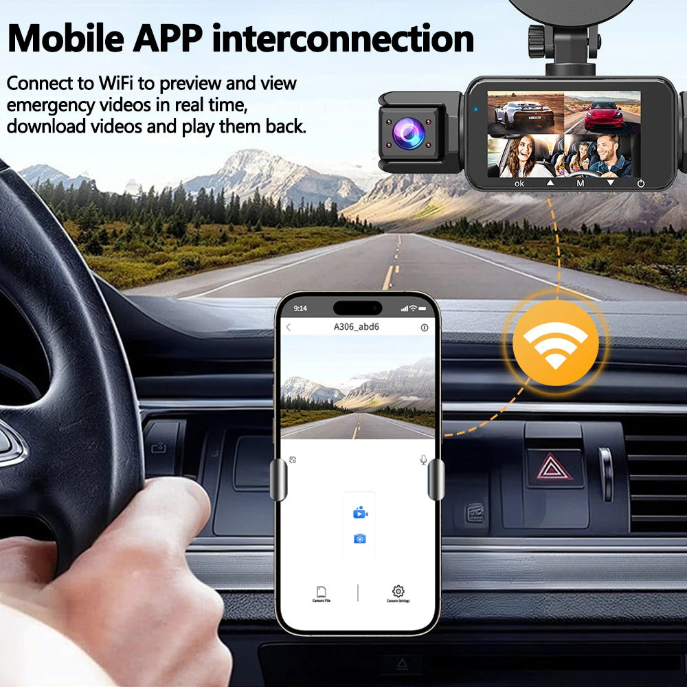 4-channel WiFi car dashcam DVR dashcams for car 24h rear box parking mode interior front and rear 360 dash cam