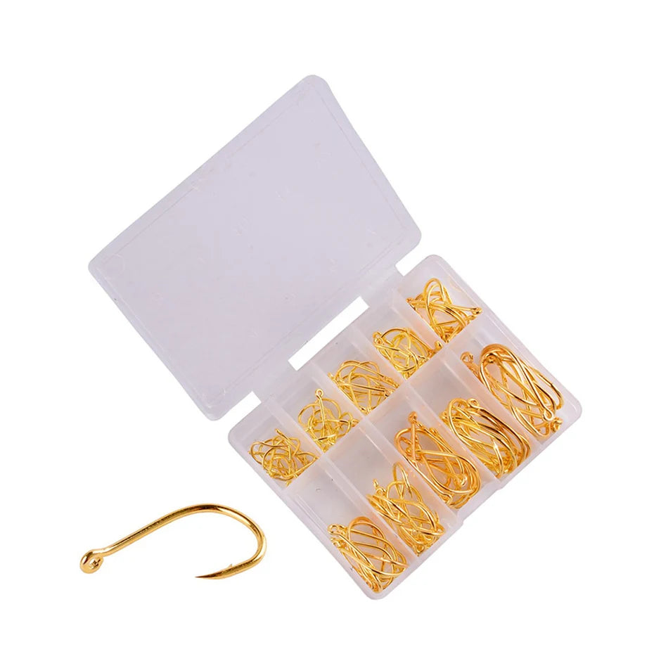 Ensemble d'Hameçons Pêche 100 Pièces — Acier Haute Teneur Carbone, Cercle Barbelé, Carpe, Mouche