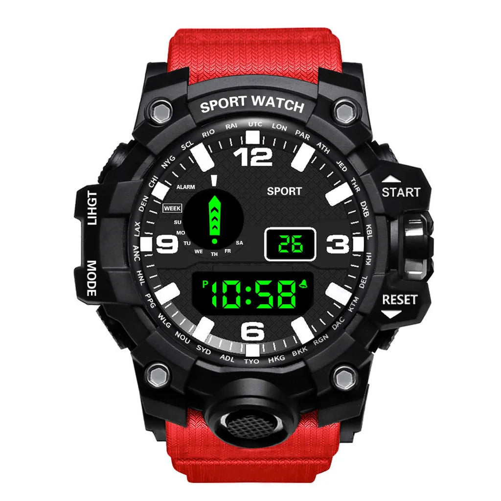 Reloj de pulsera deportivo electrónico de moda para hombre, esfera grande multifuncional impermeable, alarma luminosa, reloj militar para niños y hombres