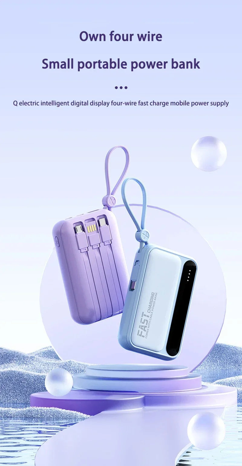 Power Bank 120W grande capacité — 4 câbles intégrés, affichage numérique intelligent, portable