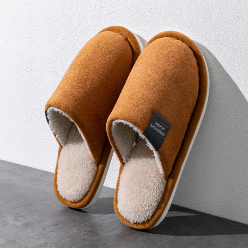 Pantuflas cálidas de invierno para hombre, zapatos antideslizantes suaves y cómodos de tacón plano para casa, pantuflas de felpa para dormitorio, zapatos de mujer para casa.