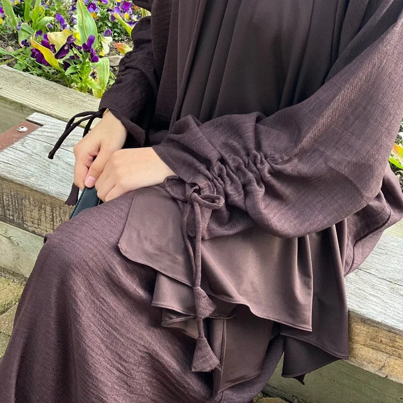 Robe modeste pour femmes musulmanes, arabie saoudite, Eid dubaï, Abaya uni, fête de vacances islamique, couleur unie, turquie, poignets à lacets, vêtements longs, 2024