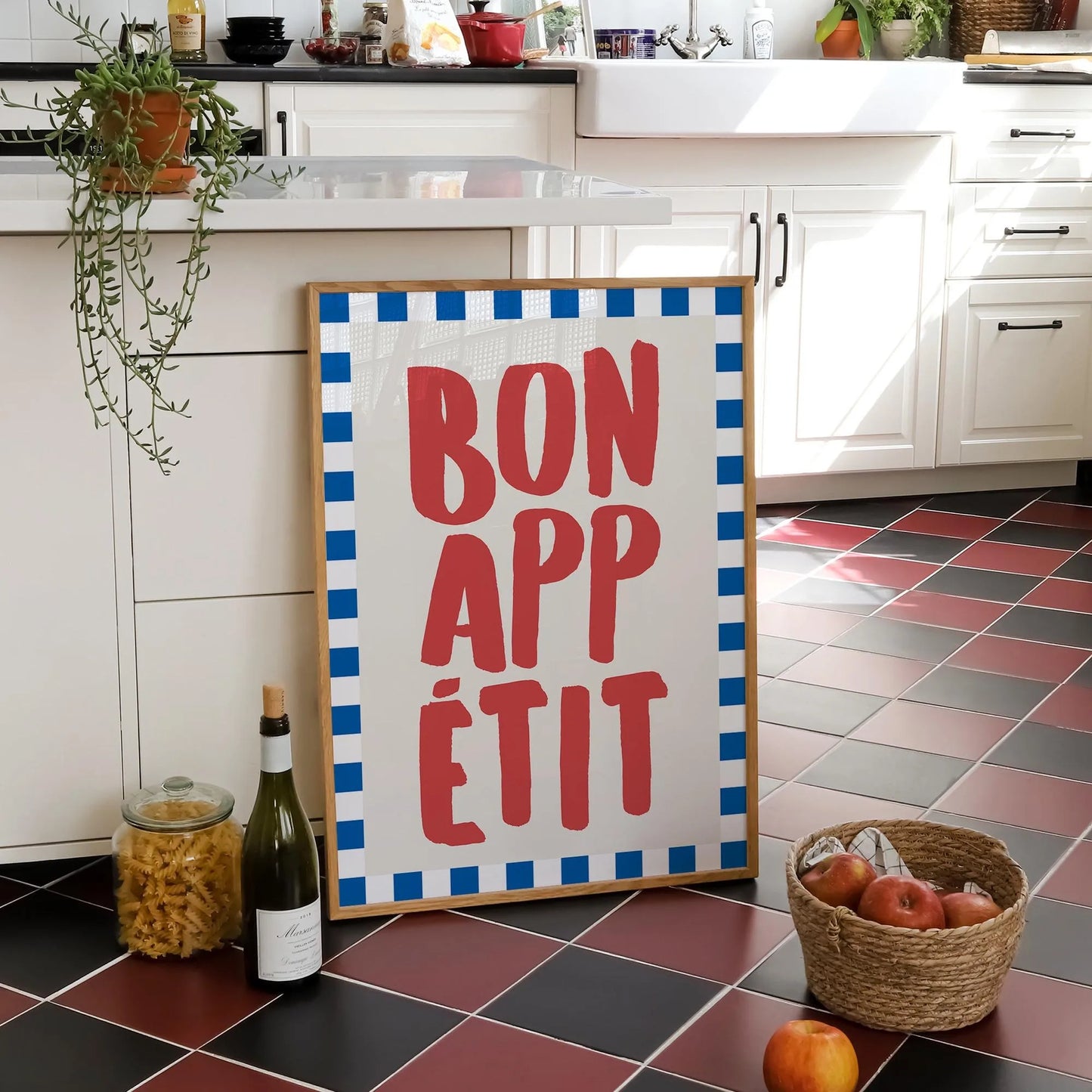Bon Appetit comida cocina lienzo impresión tipografía blanco azul rayado cocina pared arte cartel para sala de estar moderna decoración del hogar