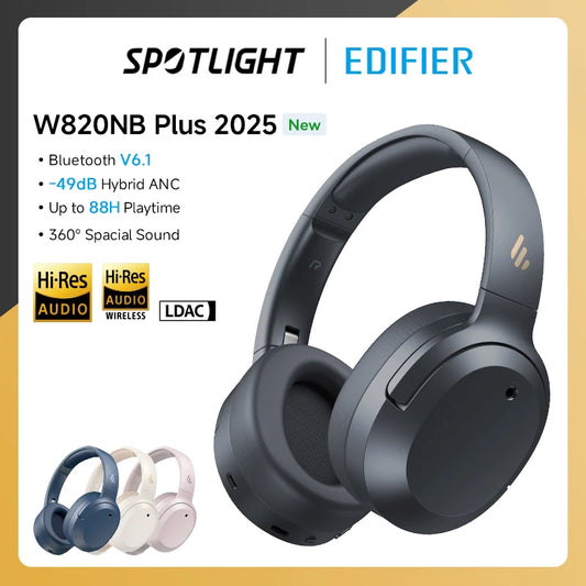 Edifier W820NB Plus 2025 – Casque Bluetooth ANC -49dB, audio haute résolution, supra-auriculaire