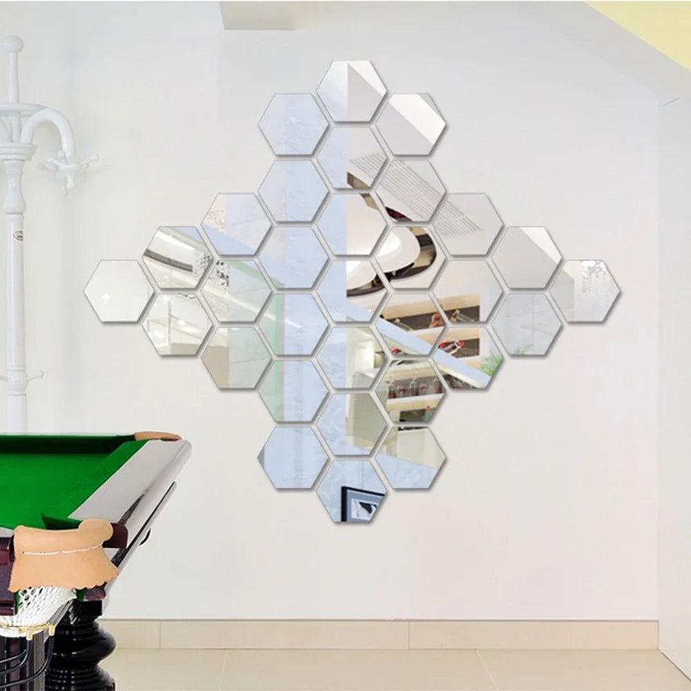 Autocollants muraux en miroir hexagonaux 6/12 pièces, autocollants en miroir acrylique 3D DIY, autocollants adhésifs amovibles, décoration de salon, salle de bain, maison