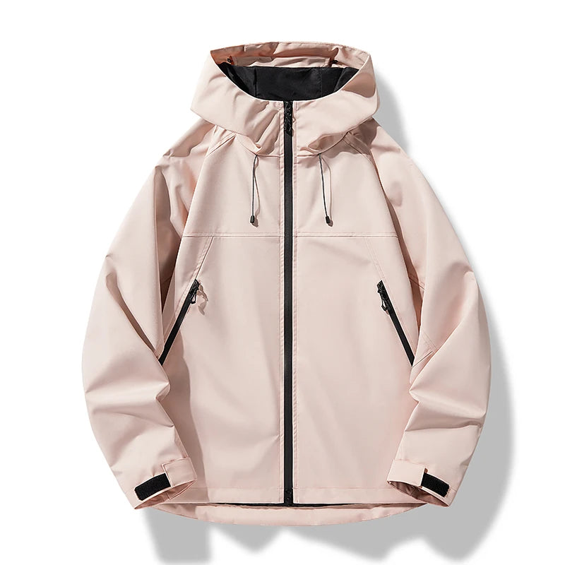 Chaqueta de primavera y otoño para hombre, informal, deportiva, cortavientos, impermeable, con capucha, ropa exterior, abrigos de color liso, con cremalleras, para pareja, para exteriores