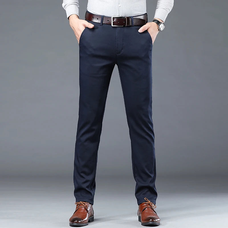 Summer Slim Men's Slim Suit Pants Fashion Business Casual Cotton Green Black Khaki Trousers Male Brand Clothing 30-40