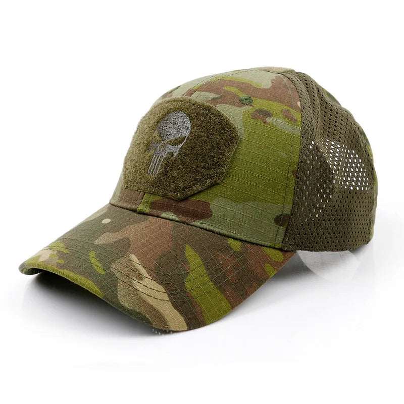 Men's and Women's Mesh Baseball Cap, Camouflage, Skull, Adjustable, Airsoft, Tactical Outdoor Hiking, New Summer Collection 2024