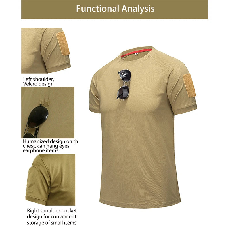 T-Shirt d'été à col rond pour hommes, séchage rapide, respirant, tactique, Camping, Trekking, randonnée, escalade, Sport à séchage rapide