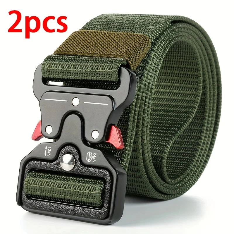 Cinturones tácticos multiusos para hombre, duraderos, diseño ajustable, para entusiastas de los deportes al aire libre, combina con jeans, para hombres y mujeres, 1 pieza/2 piezas
