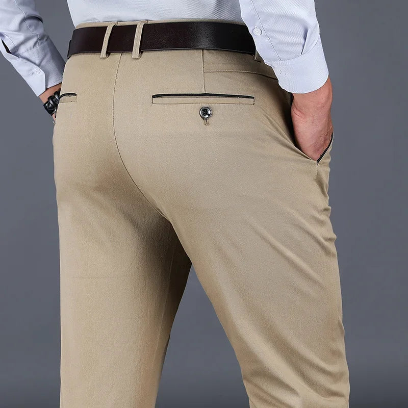 Pantalones informales de algodón para hombre 2024, clásicos, rectos, holgados, de tiro alto, elásticos, ropa de marca, nueva colección 98%