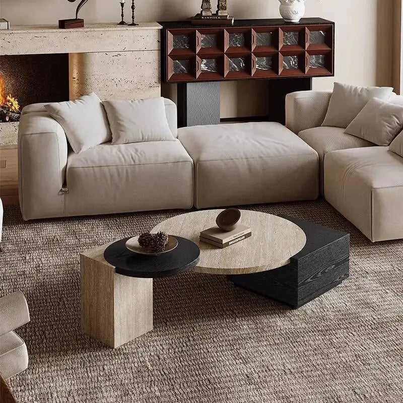 Table basse ronde Wabi Sabi — design unique, moderne, salon, meubles maison