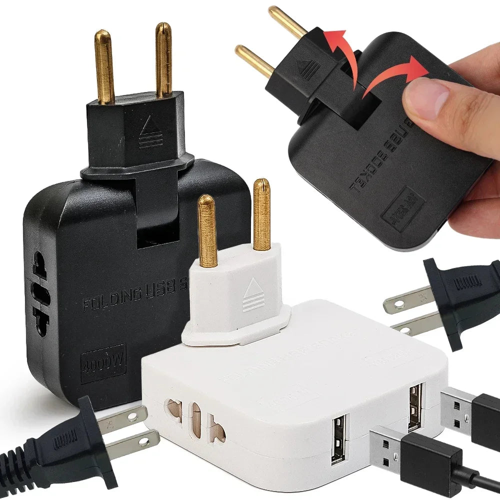 Convertisseur de prise UE 4 en 1 180 °   Prise rotative pour chargement de téléphone portable, 2 USB et 2 prises murales universelles AC, adaptateur secteur