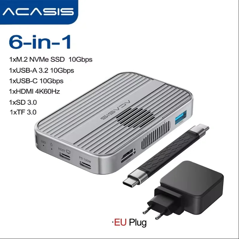 Boîtier SSD NVMe M.2 magnétique Acasis 10 Gbit/s et station d'accueil USB-C TF/SD 3.0 4K 60 Hz pour iPhone 17/17 Pro/iPhone 16/16 Pro