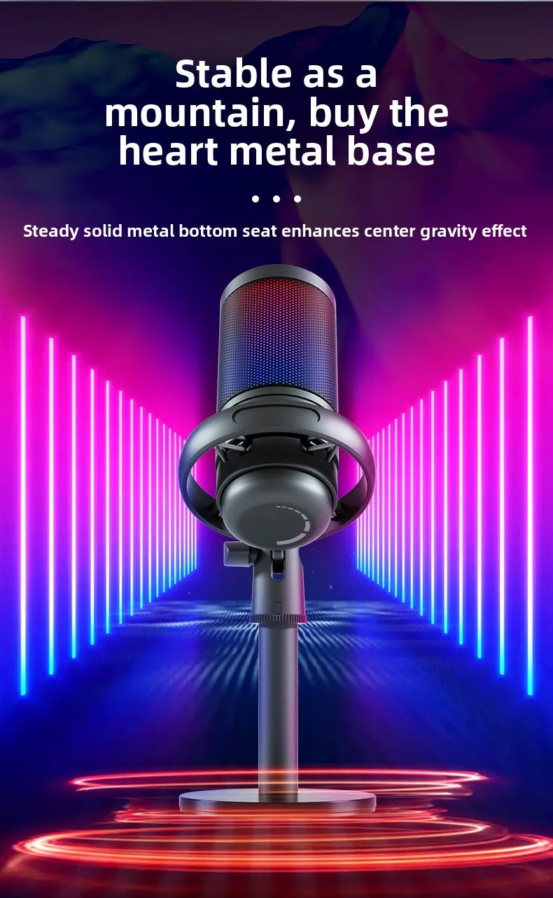 Microphone USB Professionnel à Condensateur RGB — Enregistrement, Gaming, Streaming Direct