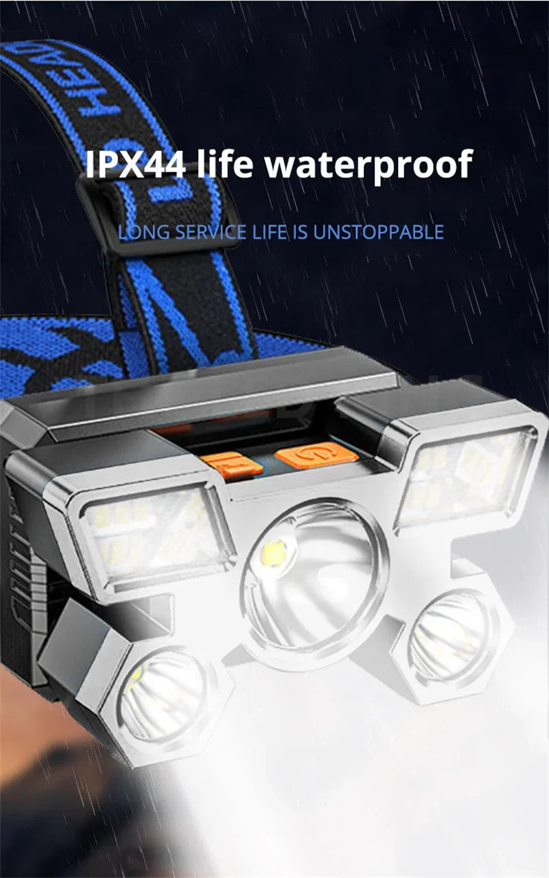 Lampe frontale puissante à 5/11 LED, batterie 18650 intégrée, Rechargeable par USB, lanterne pour Camping en plein air, pêche