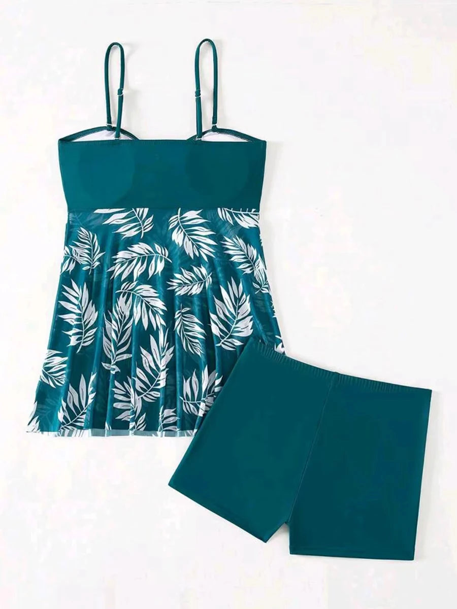 Maillot de bain tankini court 2026 avec short pour femme, rembourré, imprimé, pour la plage et l'été