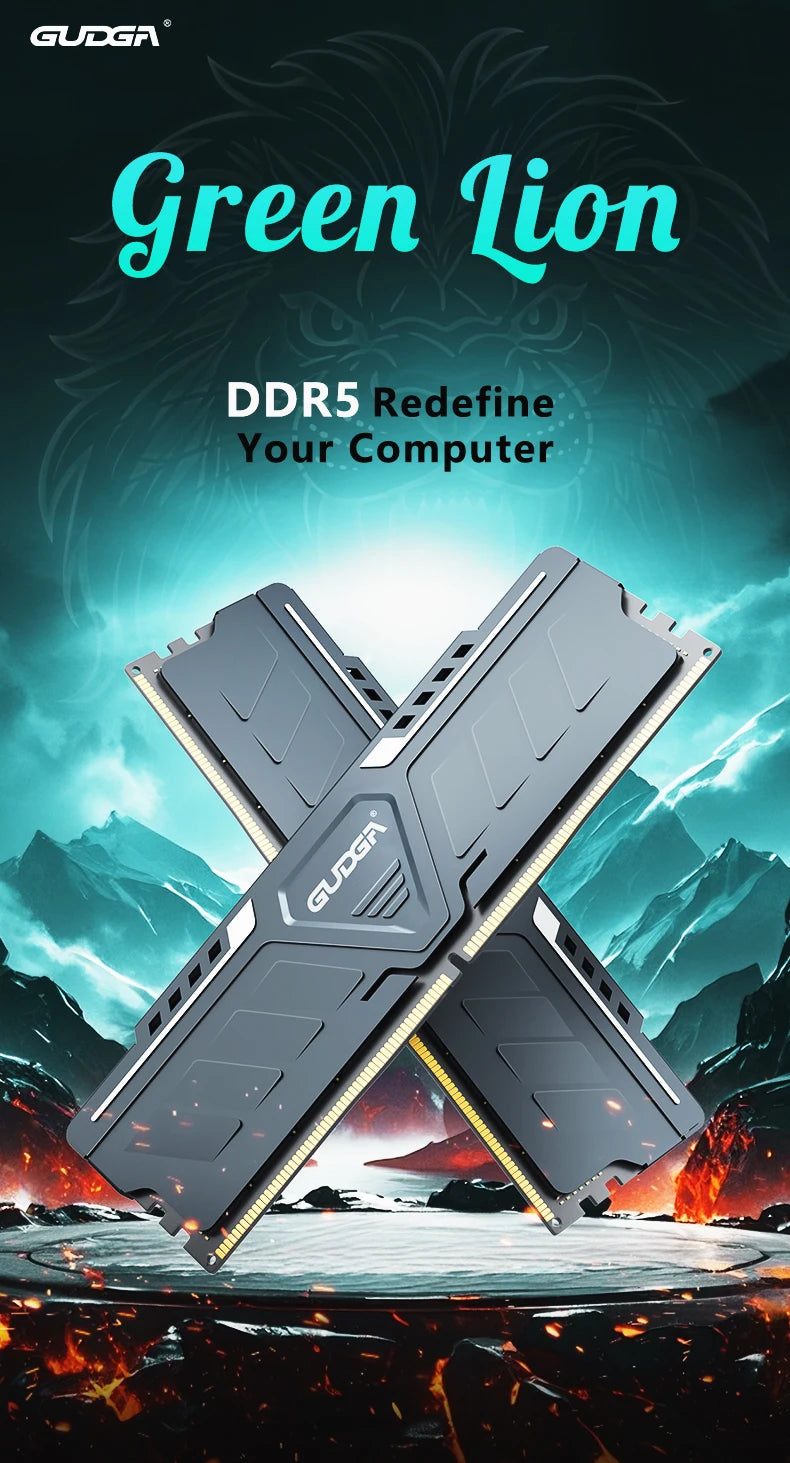 GUDGA DDR5 RAM 8 Go/16 Go/32 Go 4800-6800 MHz 1,1-1,35 V CL40 avec dissipateur thermique en aluminium pour ordinateur de bureau