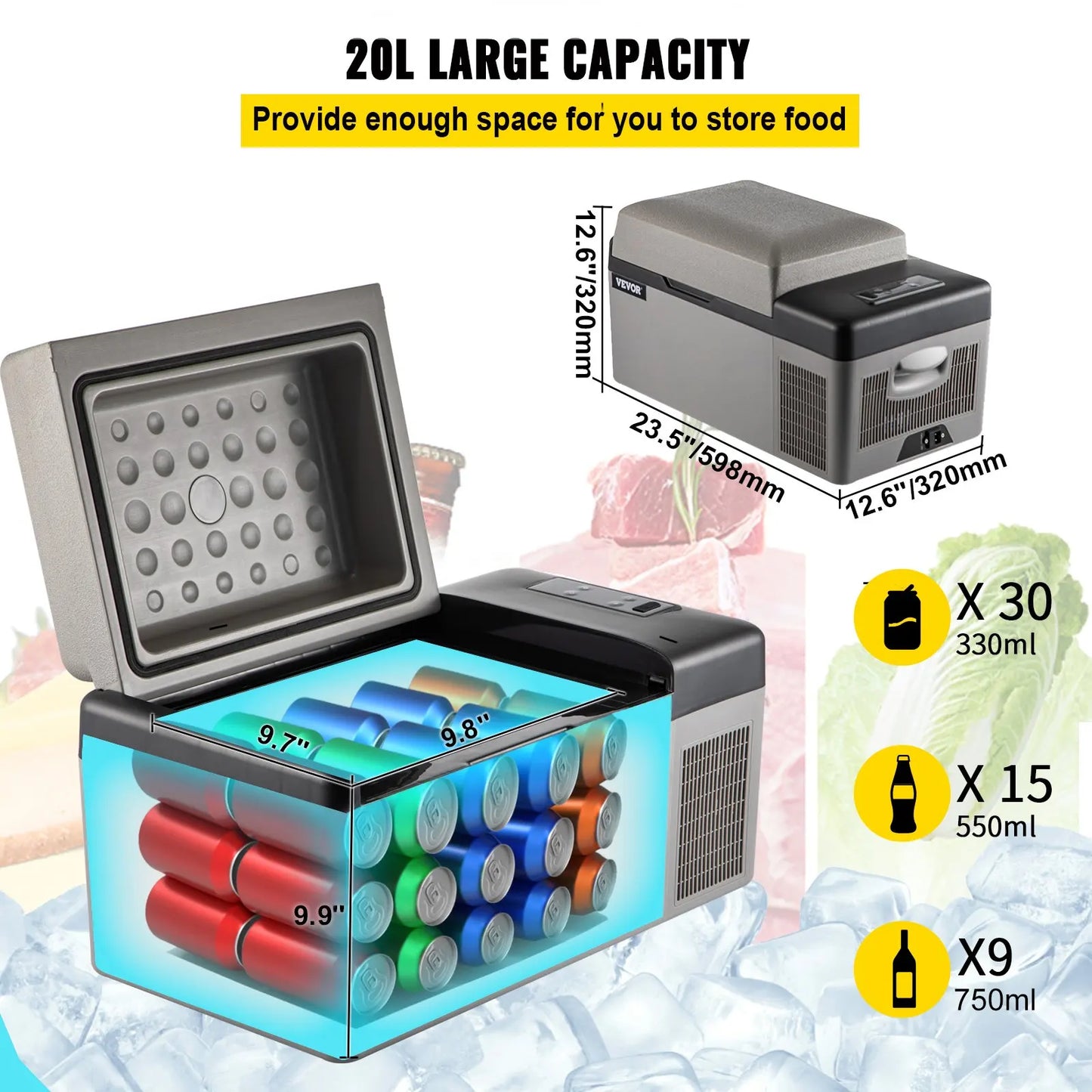 Glacière électrique de voiture 15/20L — compresseur portable, contrôle par application, camping, voyage