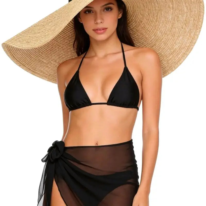 Paréo court en mousseline pour femme, cache-maillot de bain, enveloppe de plage, jupe courte transparente, écharpe en mousseline, couvre-maillot de bain