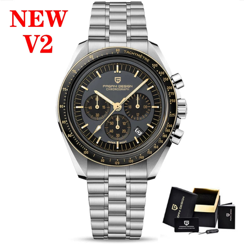 PAGANI DESIGN 2025 New Moon Watches for Men Luxury Quartz Watch Men Chronograph VK63 Men's Gifts AR Sapphire Mirror Luminous Clock
