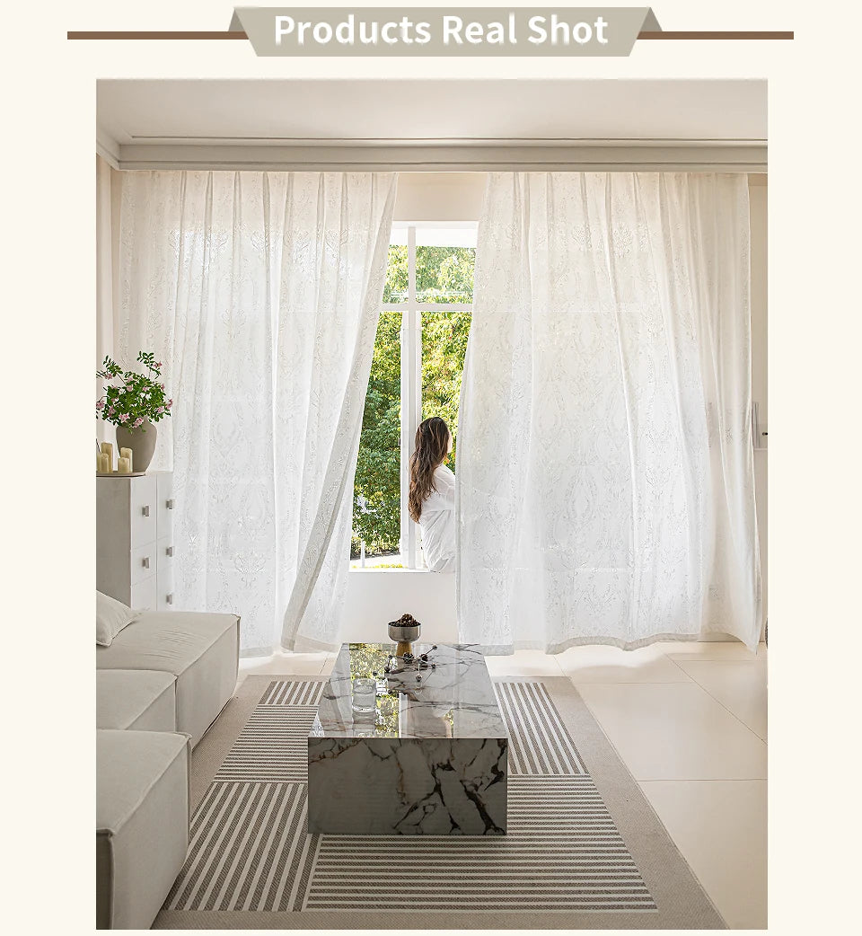Cortinas francesas para sala de estar, cortina semitransparente sólida de lujo para balcón, visillo de tul personalizado para boda